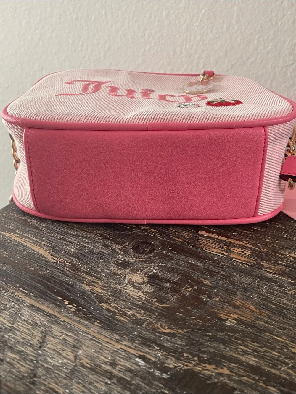 Juicy Couture Pink Strawberry Camera Bag Crossbody Embroidered Canvas NWT